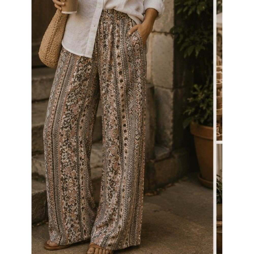 Gray Mauve Cream Bell Bottoms S Bohemian Whimsy Beachy Resortwear